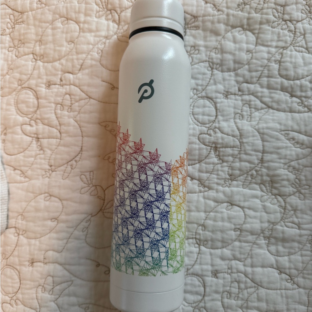 Peloton Pride Stainless Steel White Water Bottle with Rainbow Design